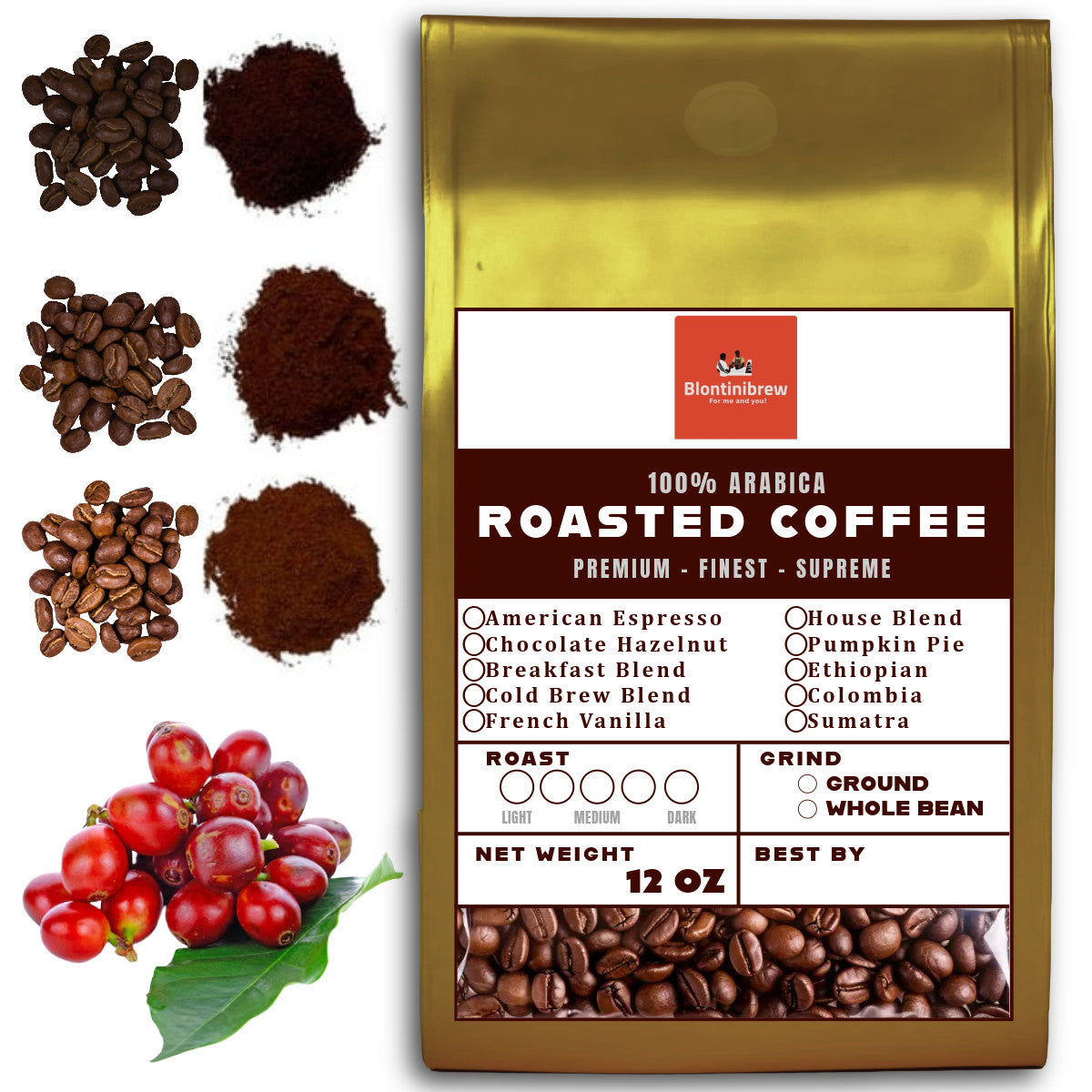 12 OZ Coffee Flavored & Nonflavored Organic Supreme Finest Premium American Espresso Breakfast Cold Brew House Vanilla Chocolate Hazelnut Pumpkin French Vanilla Ethiopia Colombia Sumatra Brazil more