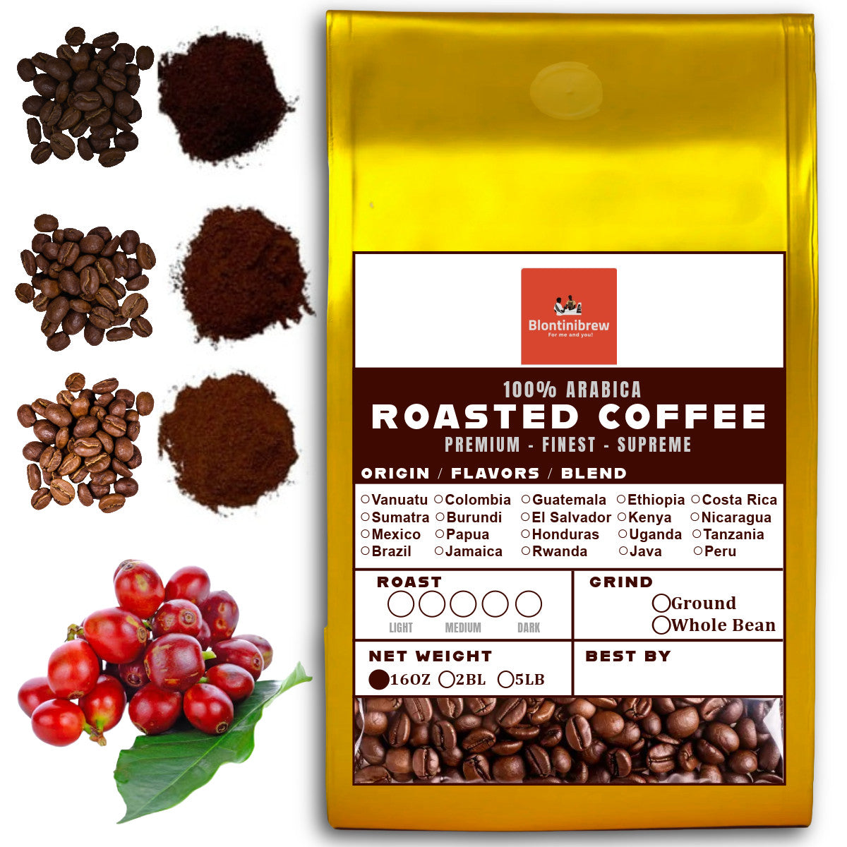 5LB Specialty Whole Bean and Ground Coffee Supreme Finest Artisan for Drips Cold Brew Espresso French Press Dark Medium Light Roast from Vanuatu Sumatra Ethiopia Brazil Kenya Colombia Guatemala Burundi Costa Rica Indonesia Java El Salvador Honduras etc