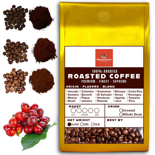 16 OZ Specialty Whole Bean and Ground Coffee Supreme Finest Artisan for Drips Cold Brew Espresso French Press Dark Medium Light Roast from Vanuatu Sumatra Ethiopia Brazil Kenya Colombia Guatemala Burundi Costa Rica East Java El Salvador Honduras etc