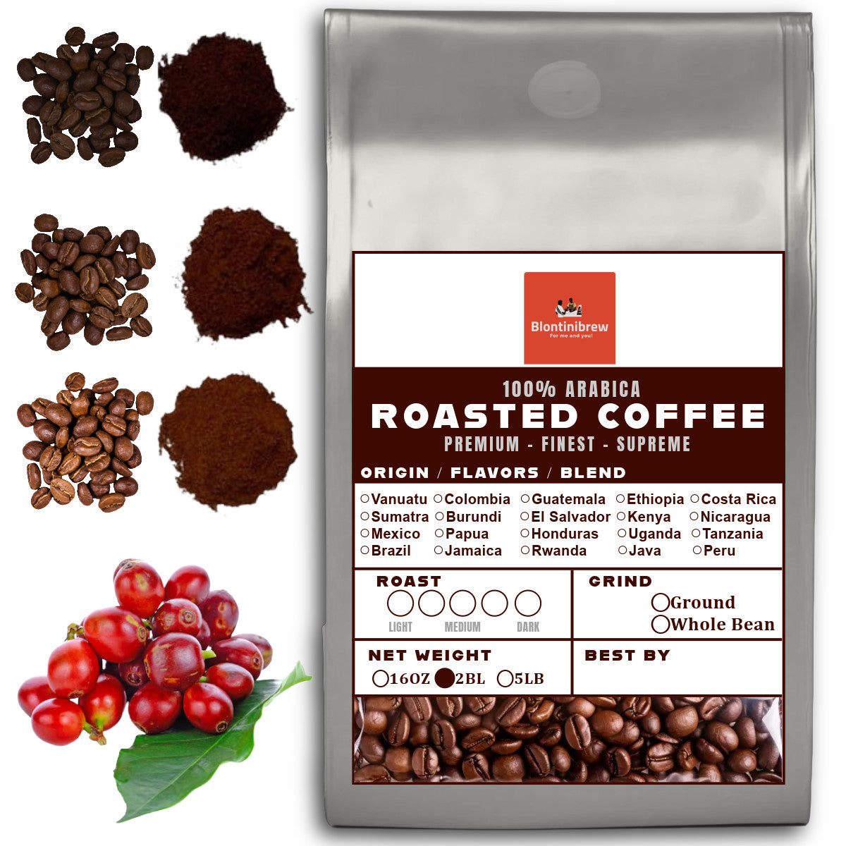32 OZ 2LB Specialty Whole Bean and Ground Coffee Supreme Finest Artisan for Drips Cold Brew Espresso French Press Dark Medium Light Roast from Vanuatu Sumatra Ethiopia Brazil Kenya Colombia Guatemala Burundi Costa Rica East Java El Salvador Honduras etc
